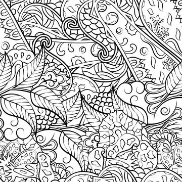 Tracery seamless pattern. Mehndi design. Binary monochrome black and white. E Stock Illustration