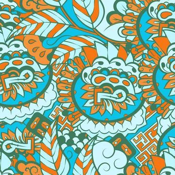 Tracery seamless pattern. Mehndi design. 6 colors. Ethnic doodle texture. Cur 스톡 일러스트