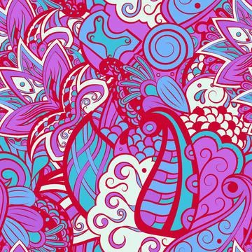 Tracery seamless pattern. Mehndi design. 6 colors. Ethnic doodle texture. Cur Stock Illustration