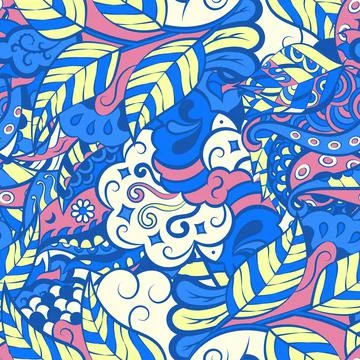 Tracery seamless pattern. Mehndi design. 6 colors. Ethnic doodle texture. Cur Stock Illustration