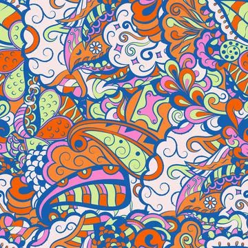 Tracery seamless pattern. Mehndi design. 6 colors. Ethnic doodle texture. Cur Stock Illustration