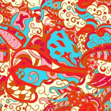 Tracery seamless pattern. Mehndi design. 6 colors. Ethnic doodle texture. Cur 스톡 일러스트