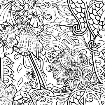 Tracery seamless pattern. Mehndi design. Binary monochrome black and white. E Illustrazione stock