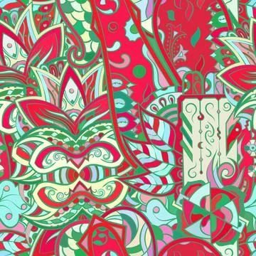 Tracery seamless pattern. Mehndi design. Ethnic doodle texture. Curved doodli Stock Illustration