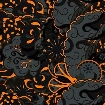 Tracery seamless pattern. Mehndi design. Dark sharp colors. 7 colors. Ethnic  스톡 일러스트