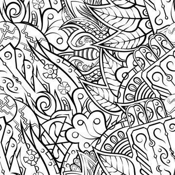Tracery seamless pattern. Mehndi design. Binary monochrome black and white. E Stock Illustration