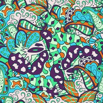 Tracery seamless pattern. Mehndi design. 7 colors. Ethnic doodle texture. Cur Stock Illustration