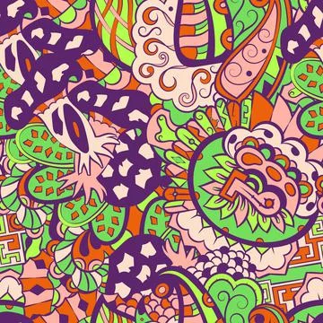 Tracery seamless pattern. Mehndi design. 6 colors. Ethnic doodle texture. Cur Stock Illustration