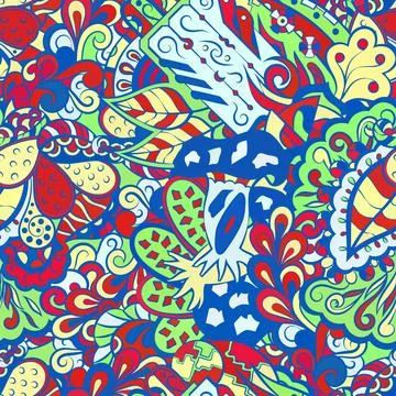 Tracery seamless pattern. Mehndi design. Ethnic doodle texture. Curved doodli 스톡 일러스트