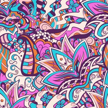 Tracery seamless pattern. Mehndi design. 6 colors. Ethnic doodle texture. Cur Illustrazione stock