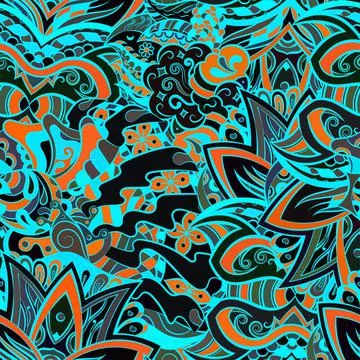 Tracery seamless pattern. Mehndi design. Dark sharp colors. Ethnic doodle tex Stock Illustration