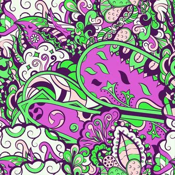 Tracery seamless pattern. Mehndi design. 6 colors. Ethnic doodle texture. Cur Stock Illustration