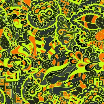 Tracery seamless pattern. Mehndi design. Dark sharp colors. 6 colors. Ethnic  Stock Illustration