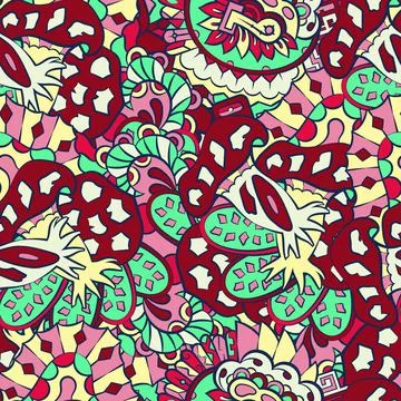 Tracery seamless pattern. Mehndi design. 7 colors. Ethnic doodle texture. Cur Illustrazione stock