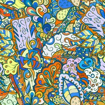 Tracery seamless pattern. Mehndi design. Ethnic doodle texture. Curved doodli Stock Illustration
