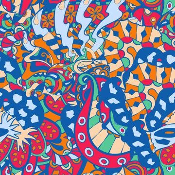 Tracery seamless pattern. Mehndi design. 6 colors. Ethnic doodle texture. Cur Stock Illustration