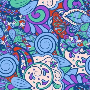 Tracery seamless pattern. Mehndi design. 6 colors. Ethnic doodle texture. Cur 스톡 일러스트
