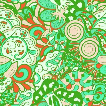 Tracery seamless pattern. Mehndi design. 6 colors. Ethnic doodle texture. Cur 스톡 일러스트