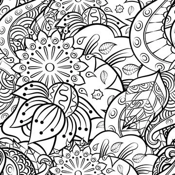 Tracery seamless pattern. Mehndi design. Binary monochrome black and white. E Stock Illustration