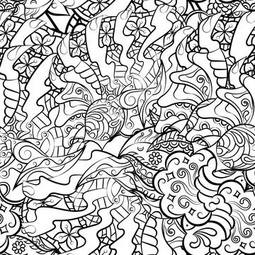 Tracery seamless pattern. Mehndi design. Binary monochrome black and white. E Stock Illustration