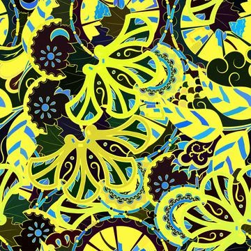 Tracery seamless pattern. Mehndi design. Dark sharp colors. Ethnic doodle tex Stock Illustration