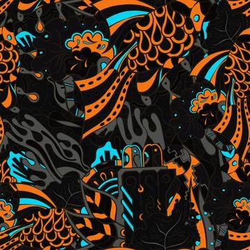 Tracery seamless pattern. Mehndi design. Dark sharp colors. 7 colors. Ethnic  Stock Illustration