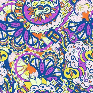 Tracery seamless pattern. Mehndi design. 6 colors. Ethnic doodle texture. Cur Illustrazione stock