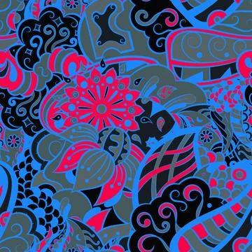 Tracery seamless pattern. Mehndi design. Dark sharp colors. 6 colors. Ethnic  Stock Illustration