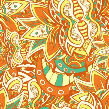 Tracery seamless pattern. Mehndi design. 6 colors. Ethnic doodle texture. Cur Illustrazione stock