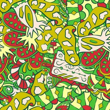 Tracery seamless pattern. Mehndi design. 7 colors. Ethnic doodle texture. Cur 스톡 일러스트