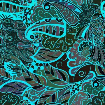 Tracery seamless pattern. Mehndi design. Dark sharp colors. Ethnic doodle tex 스톡 일러스트