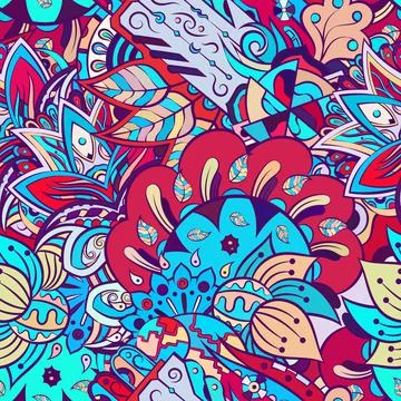 Tracery seamless pattern. Mehndi design. Ethnic doodle texture. Curved doodli Stock Illustration