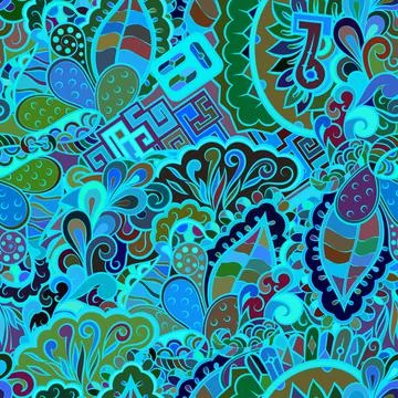 Tracery seamless pattern. Mehndi design. Dark sharp colors. Ethnic doodle tex Illustrazione stock