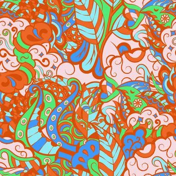 Tracery seamless pattern. Mehndi design. 6 colors. Ethnic doodle texture. Cur Illustrazione stock