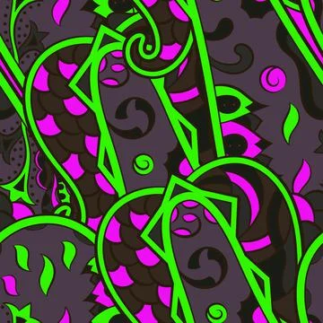 Tracery seamless pattern. Mehndi design. Dark sharp colors. 7 colors. Ethnic  Stock Illustration