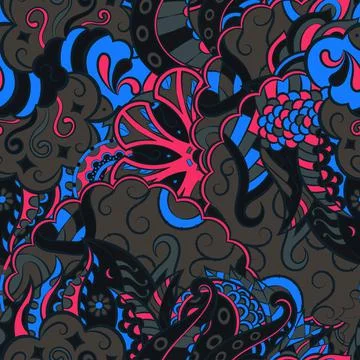 Tracery seamless pattern. Mehndi design. Dark sharp colors. 7 colors. Ethnic  Stockillustratie