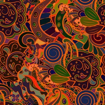 Tracery seamless pattern. Mehndi design. Dark sharp colors. Ethnic doodle tex イラスト素材