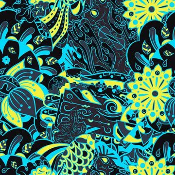 Tracery seamless pattern. Mehndi design. Dark sharp colors. 6 colors. Ethnic  Stockillustratie