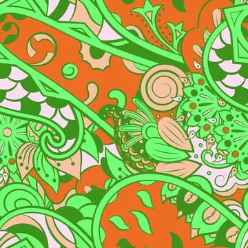 Tracery seamless pattern. Mehndi design. 6 colors. Ethnic doodle texture. Cur Illustrazione stock