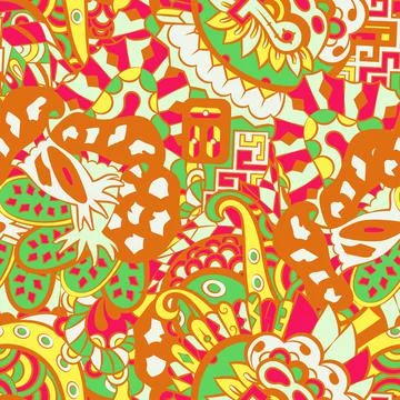 Tracery seamless pattern. Mehndi design. 6 colors. Ethnic doodle texture. Cur Stock Illustration
