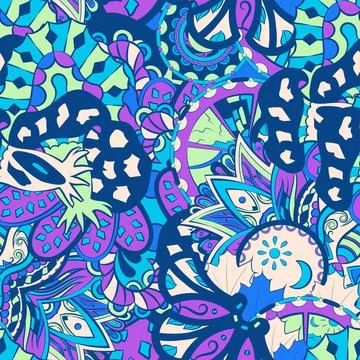 Tracery seamless pattern. Mehndi design. 6 colors. Ethnic doodle texture. Cur Illustrazione stock