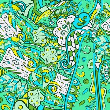Tracery seamless pattern. Mehndi design. 7 colors. Ethnic doodle texture. Cur Stock Illustration