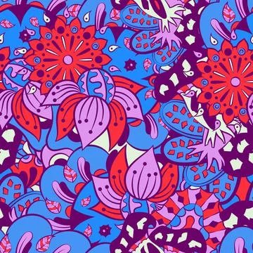 Tracery seamless pattern. Mehndi design. 6 colors. Ethnic doodle texture. Cur Stock Illustration