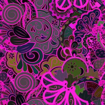Tracery seamless pattern. Mehndi design. Dark sharp colors. Ethnic doodle tex 스톡 일러스트