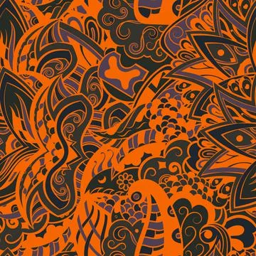 Tracery seamless pattern. Mehndi design. Dark sharp colors. 6 colors. Ethnic  Stock Illustration