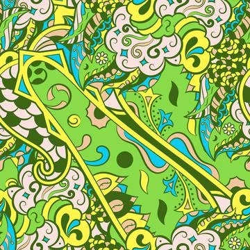 Tracery seamless pattern. Mehndi design. 6 colors. Ethnic doodle texture. Cur 스톡 일러스트
