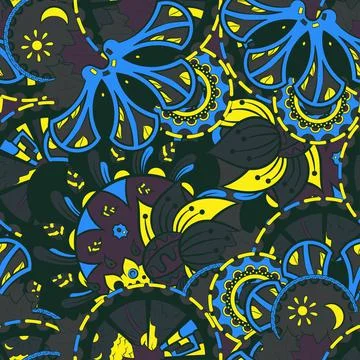 Tracery seamless pattern. Mehndi design. Dark sharp colors. 7 colors. Ethnic  스톡 일러스트