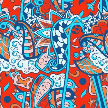 Tracery seamless pattern. Mehndi design. 6 colors. Ethnic doodle texture. Cur Stock Illustration