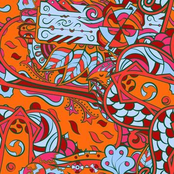 Tracery seamless pattern. Mehndi design. 7 colors. Ethnic doodle texture. Cur Stock Illustration