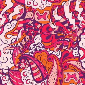 Tracery seamless pattern. Mehndi design. 6 colors. Ethnic doodle texture. Cur Stock Illustration